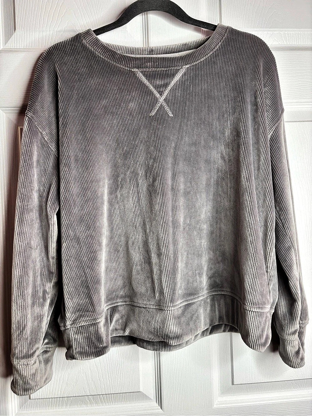 Lou & Grey Ribbed Crewneck Sweatshirt in Gray Size Medium